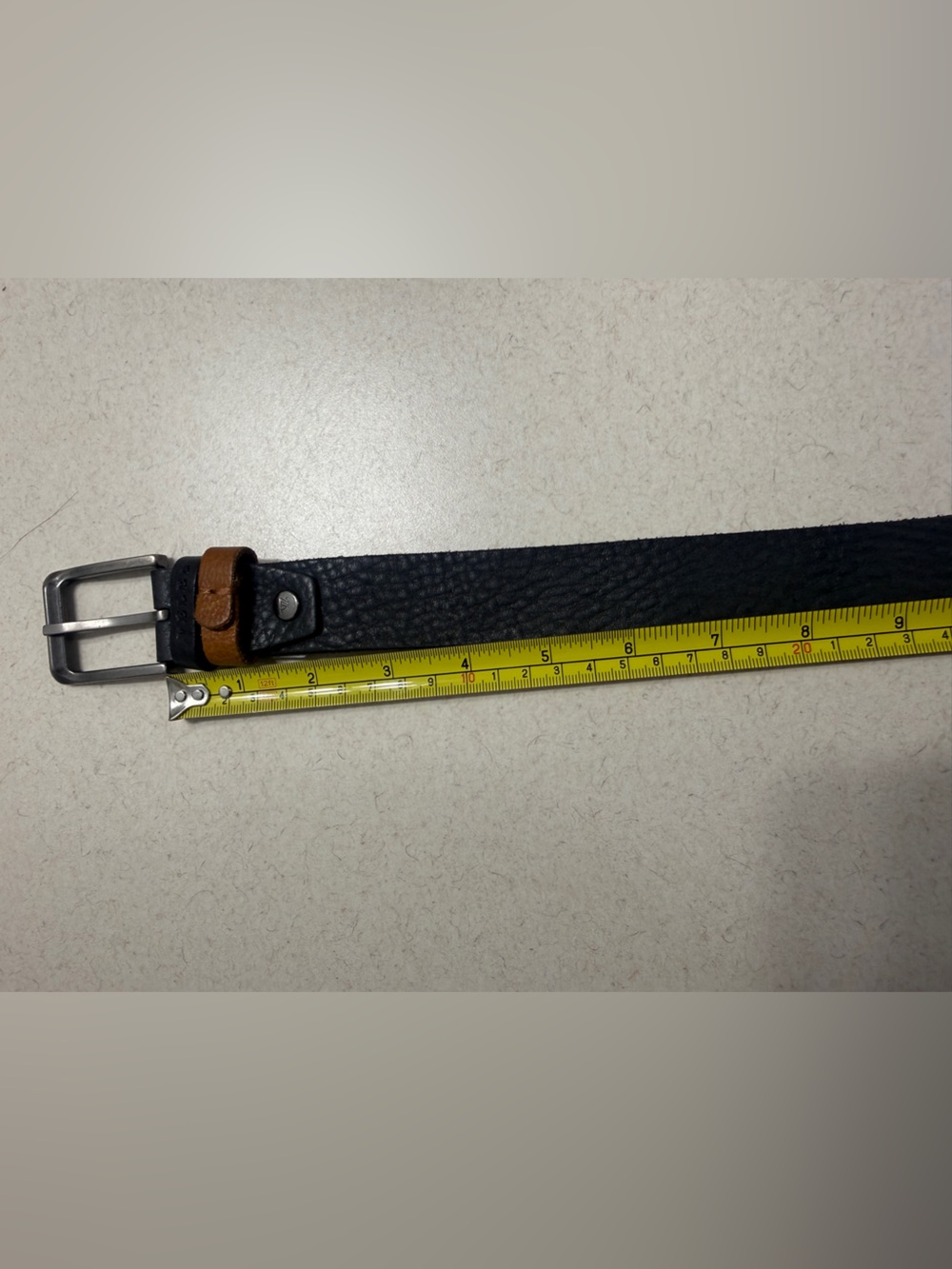 Men's dark blue Leather Belt with Brown Keeper and Silver Buckle